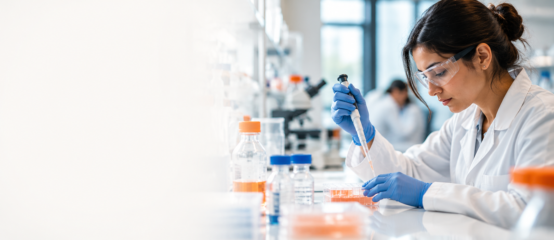 Scientist working carefully at a laboratory bench